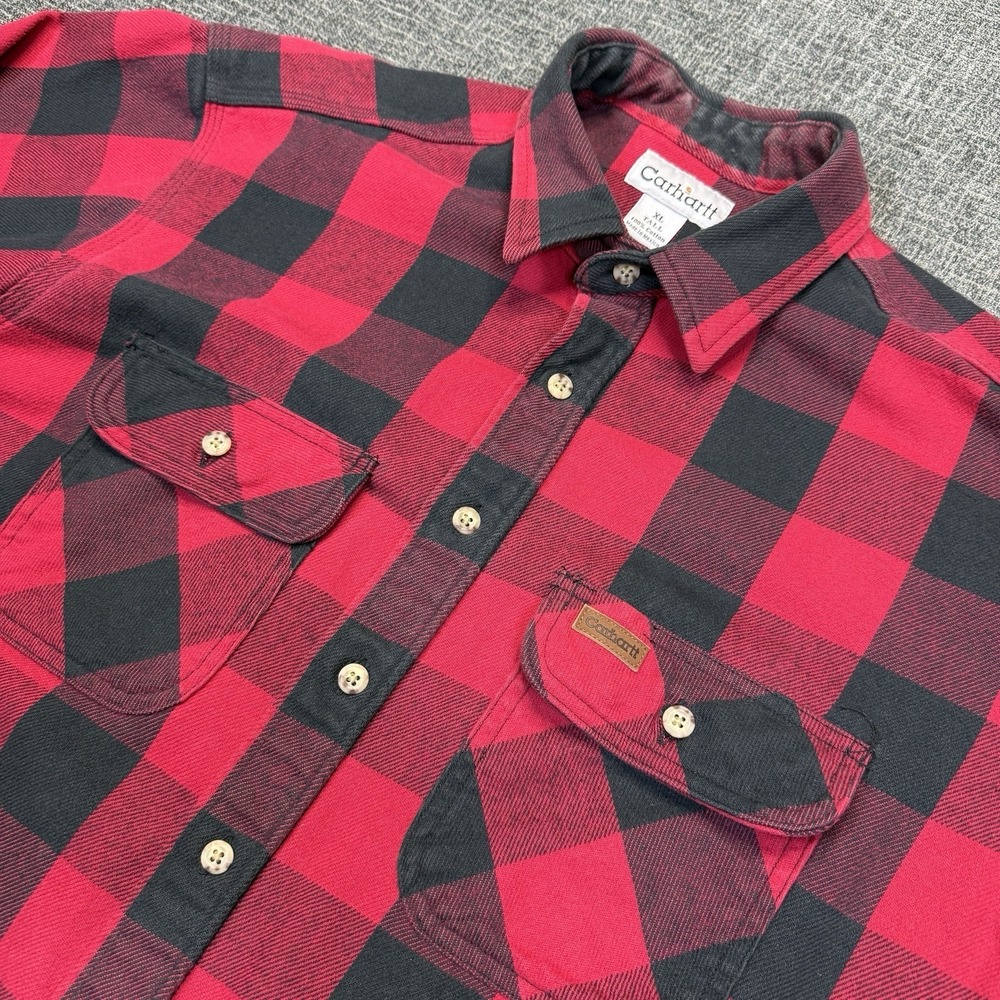 Carhartt Flannel Shirt Mens XL Tall Red Black Plaid Relaxed Rugged Flex Button